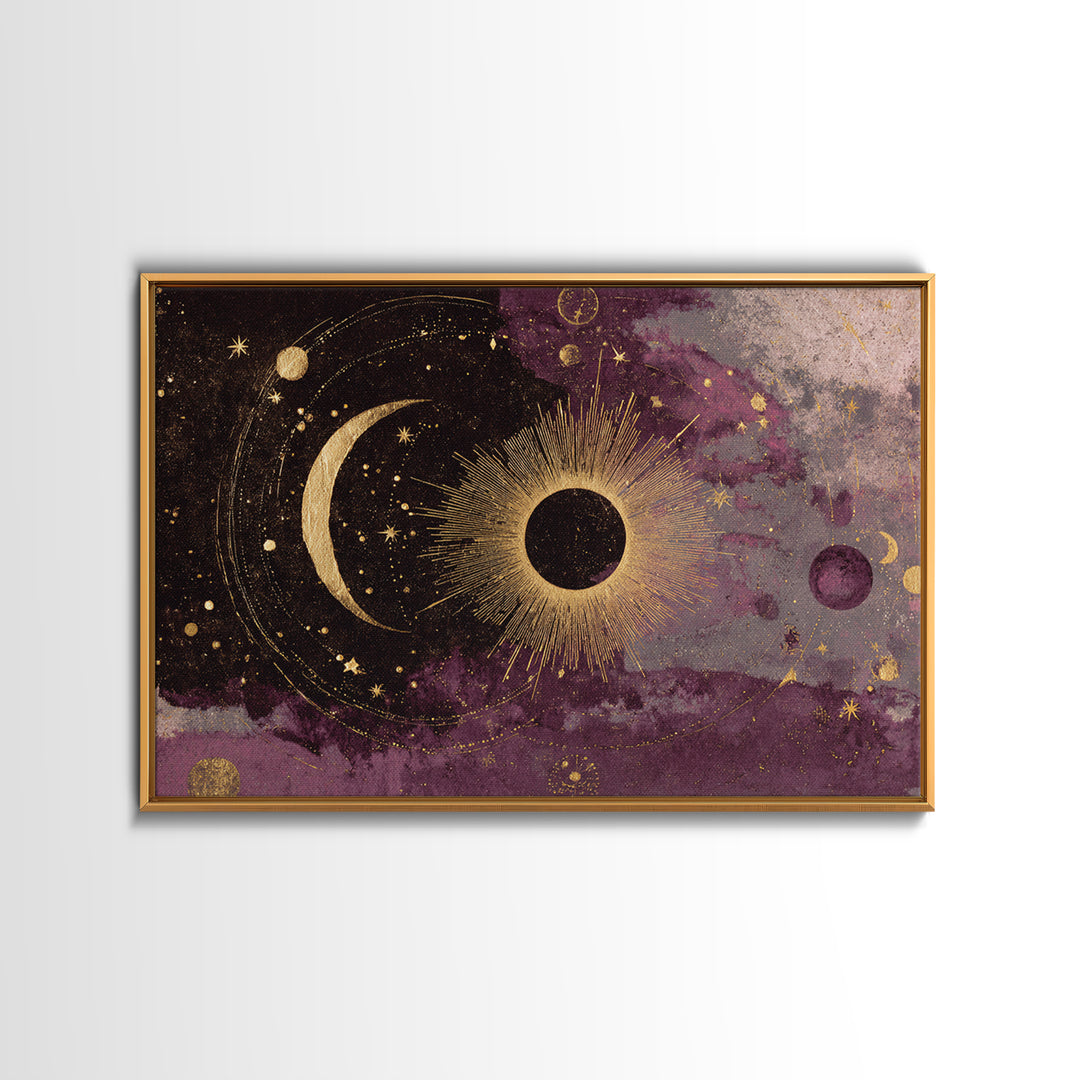 Eclipse Scene with Radiant Corona Framed Canvas Print, Celestial Art, Home Decor, Living Room Decor, Fine Art, Celestial, CEL-3x2-14