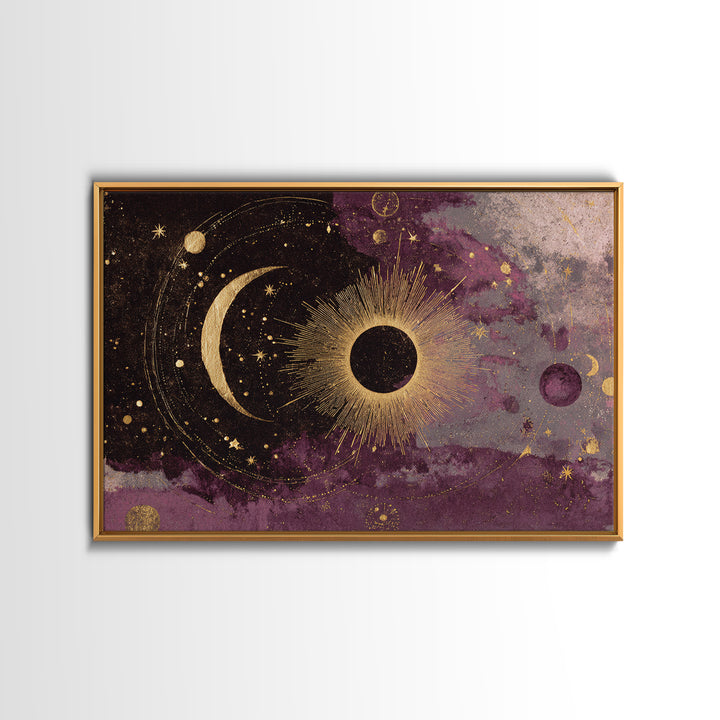 Eclipse Scene with Radiant Corona Framed Canvas Print, Celestial Art, Home Decor, Living Room Decor, Fine Art, Celestial, CEL-3x2-14