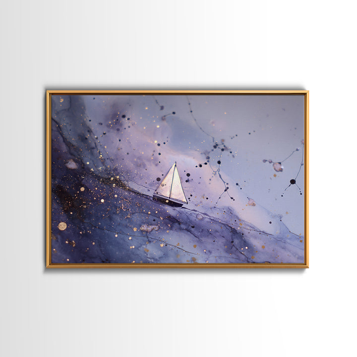 Tiny Sailboat Beneath a Huge Moon Framed Canvas Print, Celestial Art, Digital Print, Living Room Decor, Fine Art, Celestial, CEL-3x2-23
