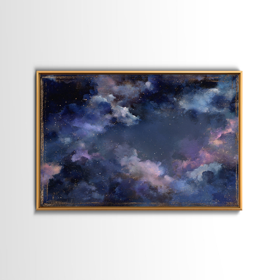 Galaxy Swirl with Jewel Tone Nebula Clouds Framed Canvas Print, Celestial Art, Digital Print, Living Room Decor, Celestial, CEL-3x2-24