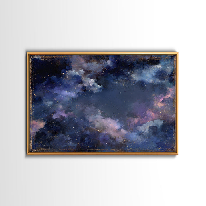 Galaxy Swirl with Jewel Tone Nebula Clouds Framed Canvas Print, Celestial Art, Digital Print, Living Room Decor, Celestial, CEL-3x2-24