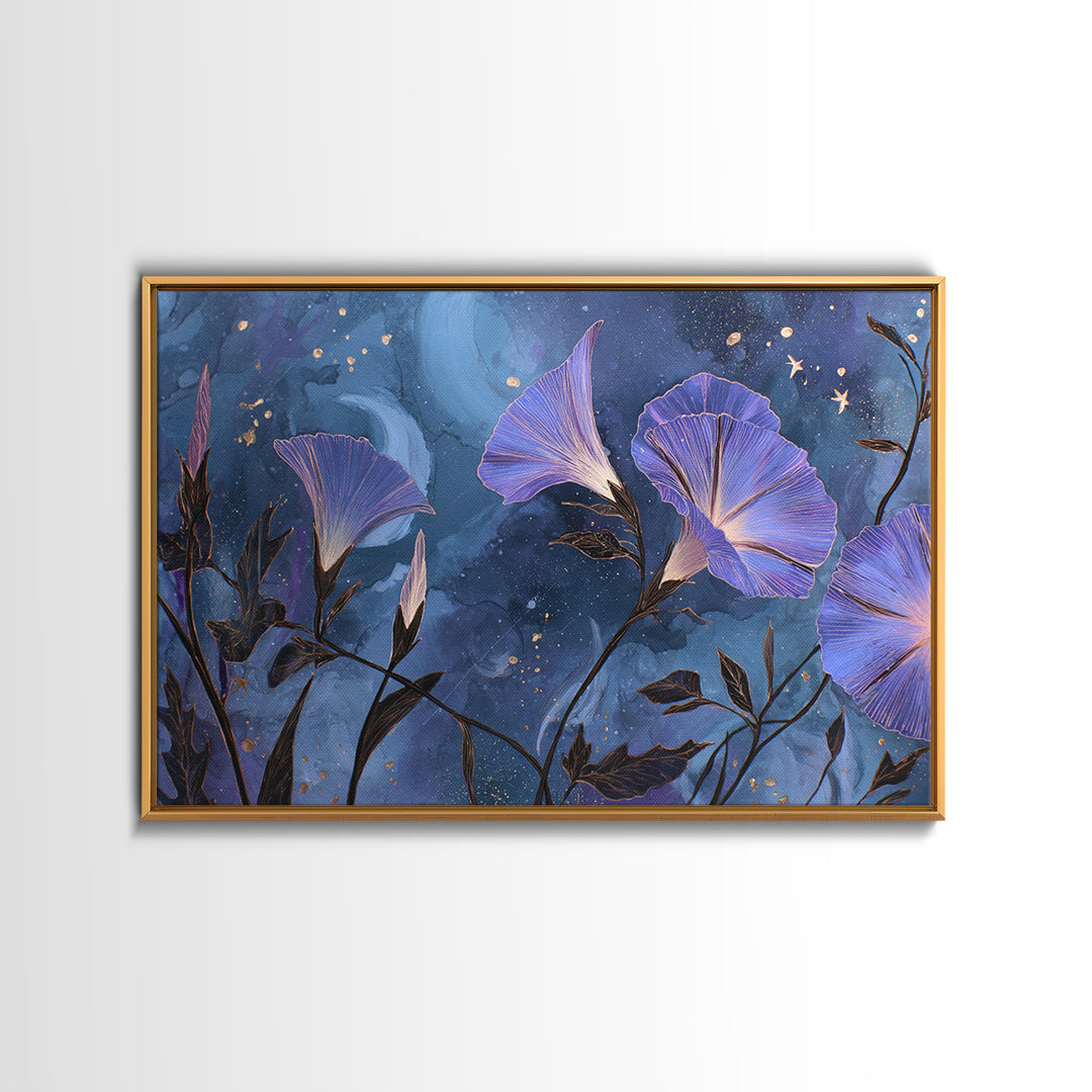 Moon Garden with Night Blooming Flowers Canvas Print, Celestial Art, Mushroom Decor, Living Room Decor, Oil Painting, Celestial, CEL-3x2-73