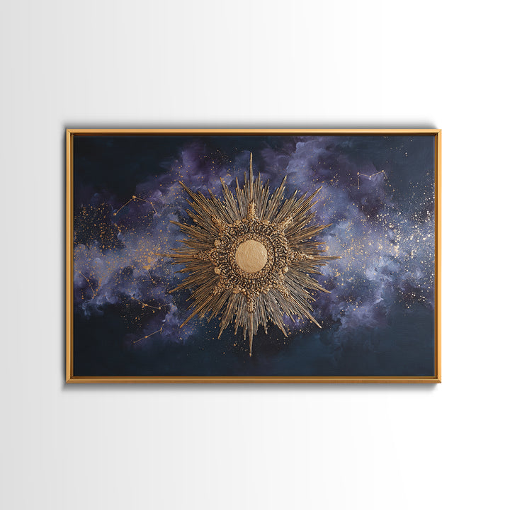Sunburst Medallion with Ornate Rays Canvas Print, Celestial Art, Whimsical Art, Living Room Decor, Oil Painting, Celestial, CEL-3x2-89