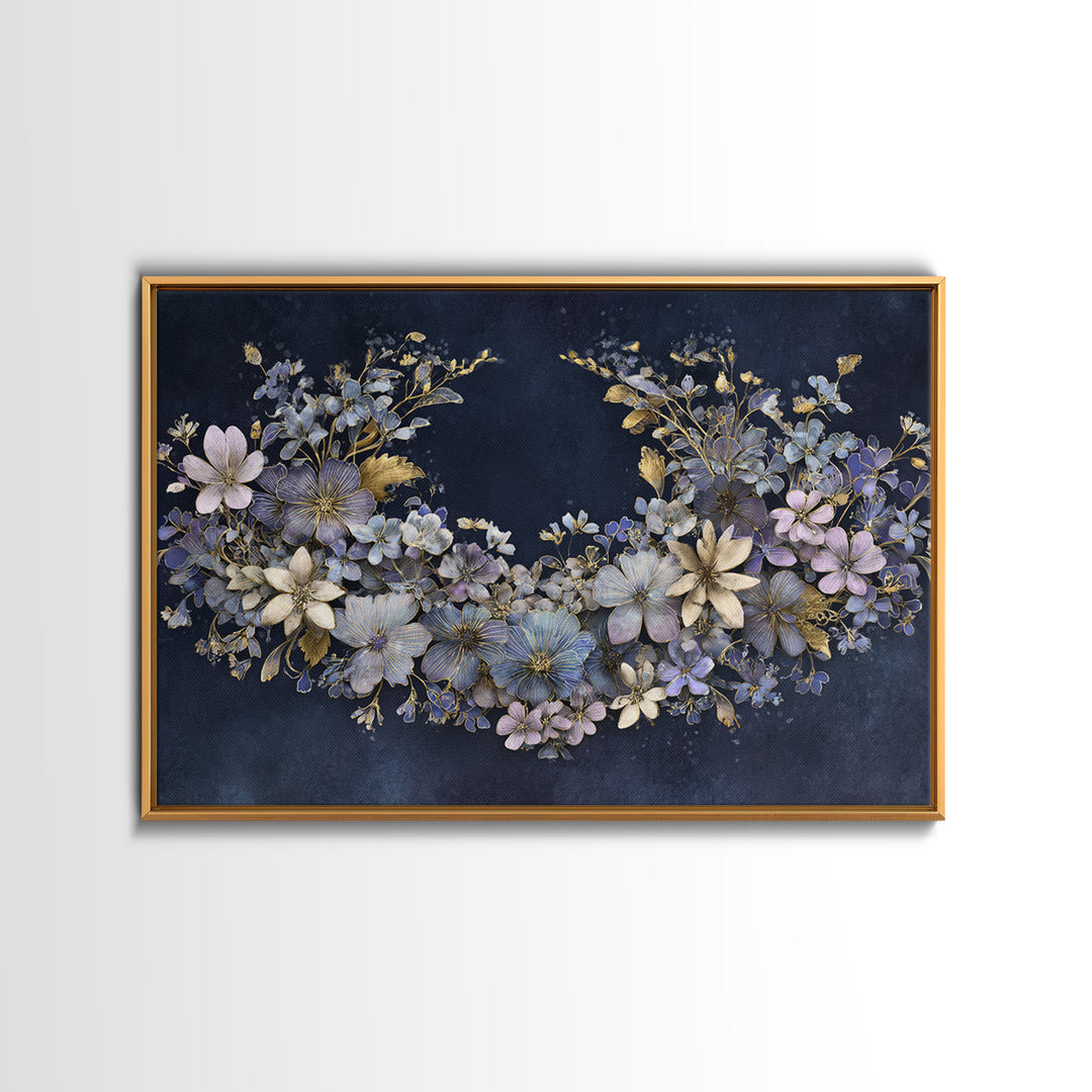 Planetary Botanical Wreath Framed Canvas Print, Celestial Art, Boho Wall Decor, Living Room Decor, Fine Art, Celestial, CEL-3x2-90