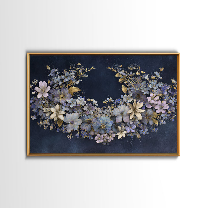 Planetary Botanical Wreath Framed Canvas Print, Celestial Art, Boho Wall Decor, Living Room Decor, Fine Art, Celestial, CEL-3x2-90