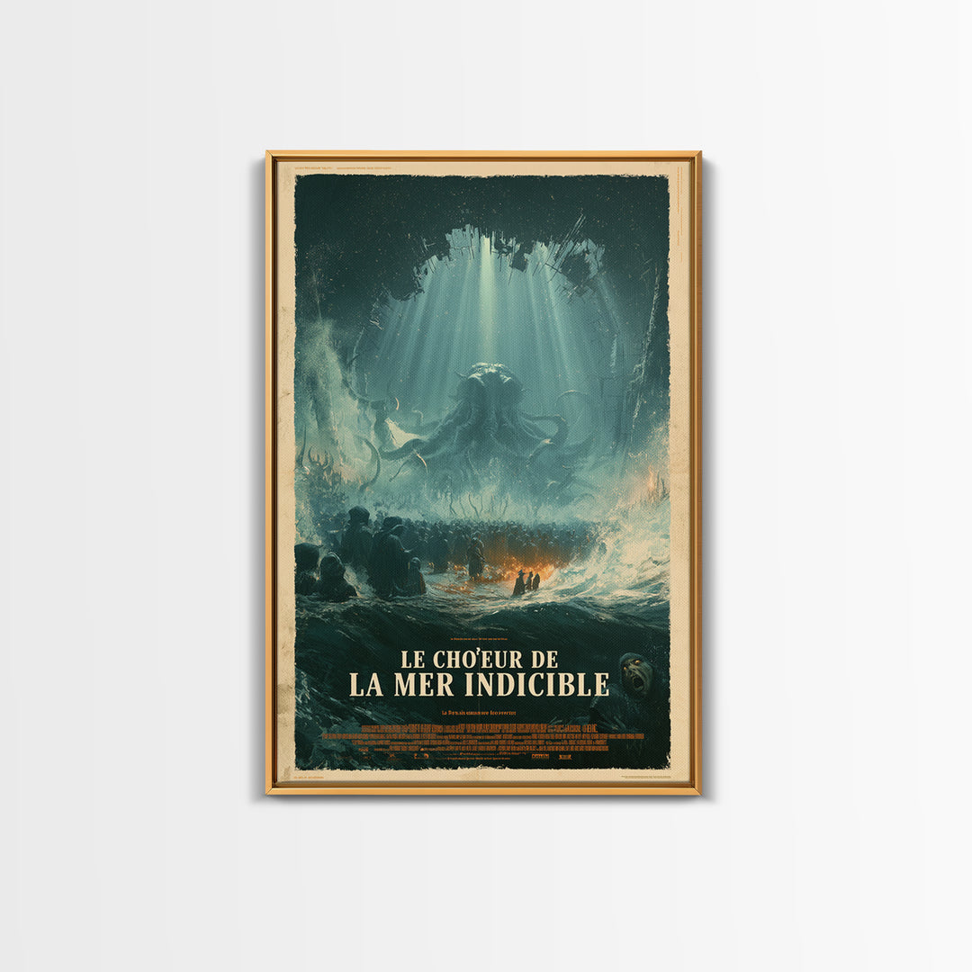 The Choir Of The Eldritch Sea, French Language Horror Movie Poster, 1960s Horror Art, Eldritch Cinema Wall Art, Framed Canvas Print