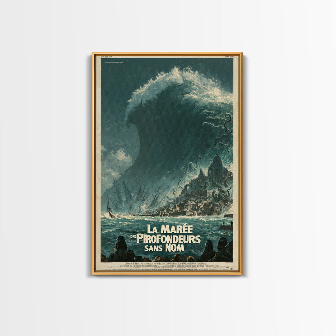 The Tide Of The Nameless Deep, French Language Horror Movie Poster, 1960s Horror Art, Lovecraftian Horror Poster, Framed Canvas Print