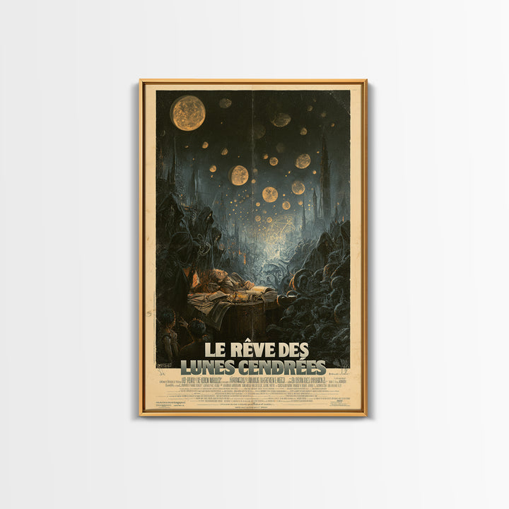 The Dream Of Ashen Moons, French Language Horror Movie Poster, 1960s Horror Art, Eldritch Cinema Wall Art, Framed Canvas Print