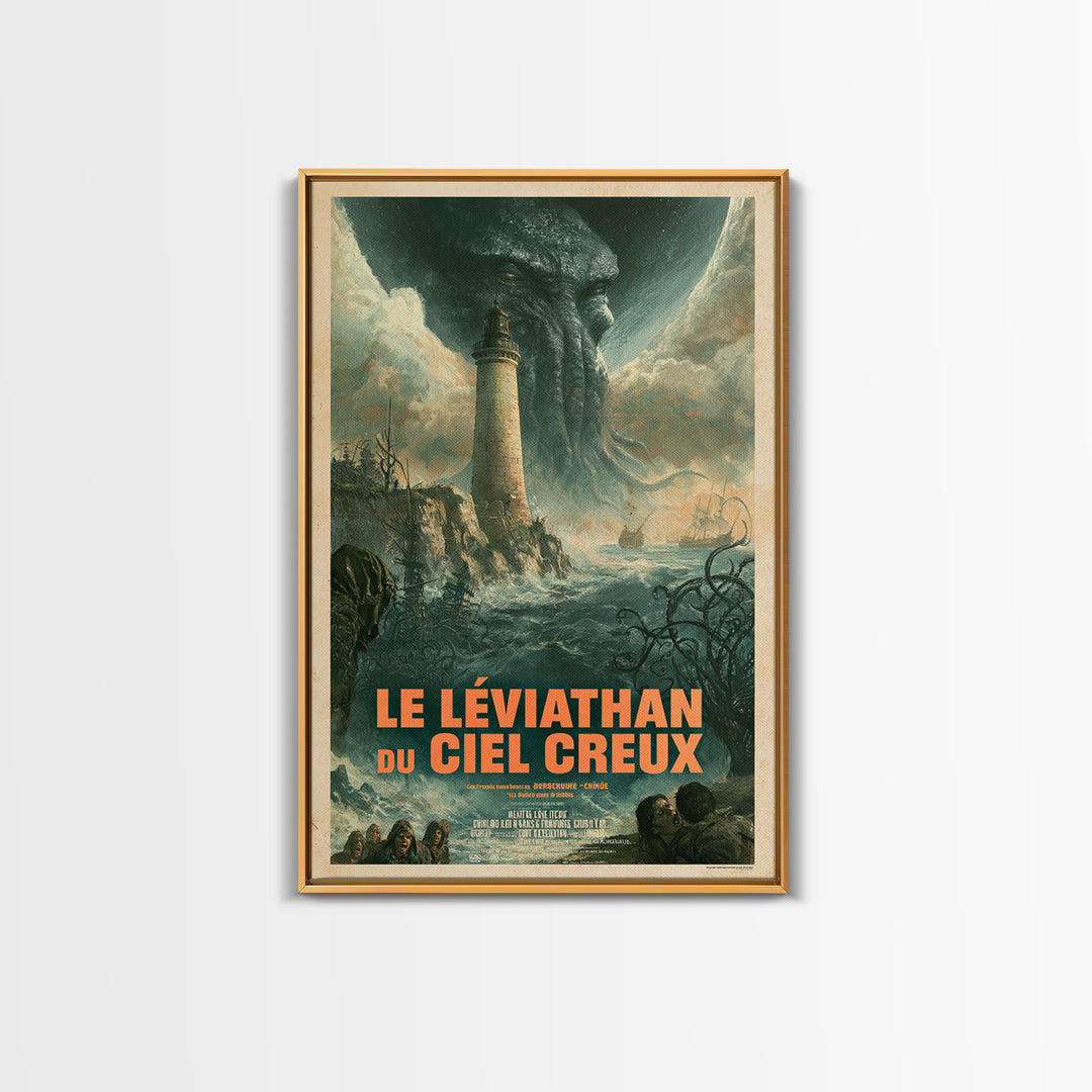 The Leviathan Of The Hollow Sky, French Language Horror Movie Poster, 1960s Horror Art, Classic Monster Poster, Canvas Print