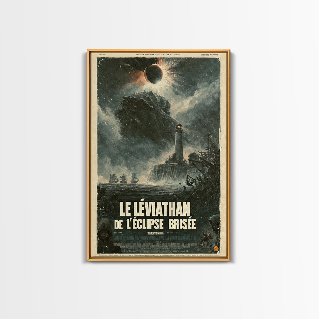 The Leviathan Of The Shattered Eclipse, French Language Horror Movie Poster, 1960s Horror Art, Eldritch Cinema Wall Art, Framed Canvas Print