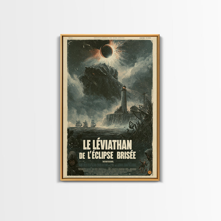 The Leviathan Of The Shattered Eclipse, French Language Horror Movie Poster, 1960s Horror Art, Eldritch Cinema Wall Art, Framed Canvas Print