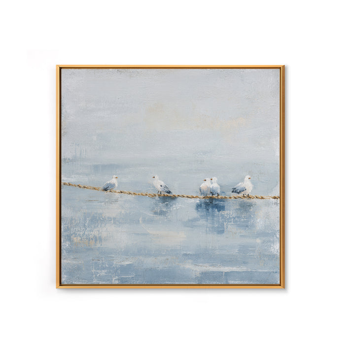 Seagulls Crossing a Muted Sky Canvas Print, Coastal Art, Landscape Painting, Coastal Decor, Fine Art, Coastal, Modern Decor, COA-1x1-10