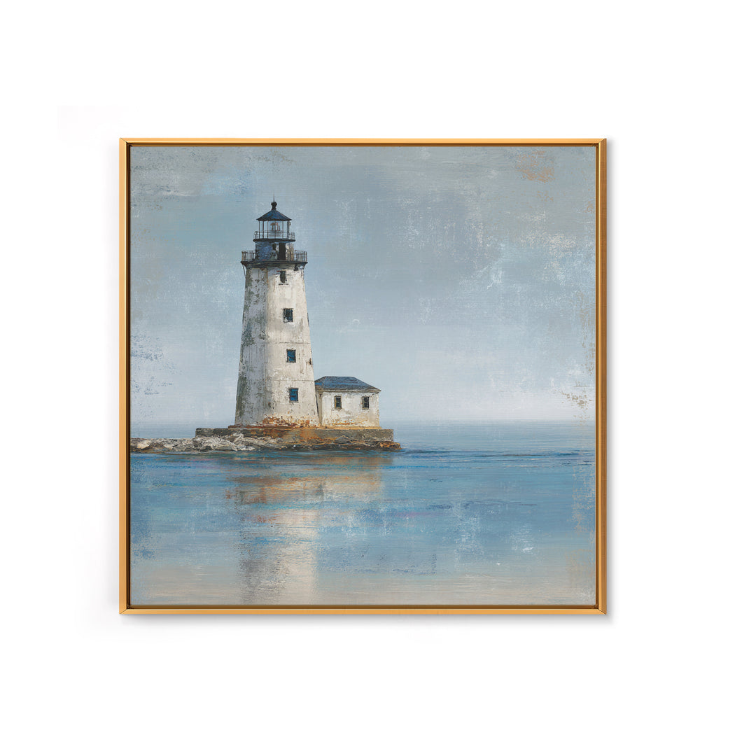 Whitewashed Lighthouse Against Cloudy Sky Canvas Print, Coastal Art, Living Room Art, Coastal Decor, Oil Painting, Coastal, COA-1x1-54