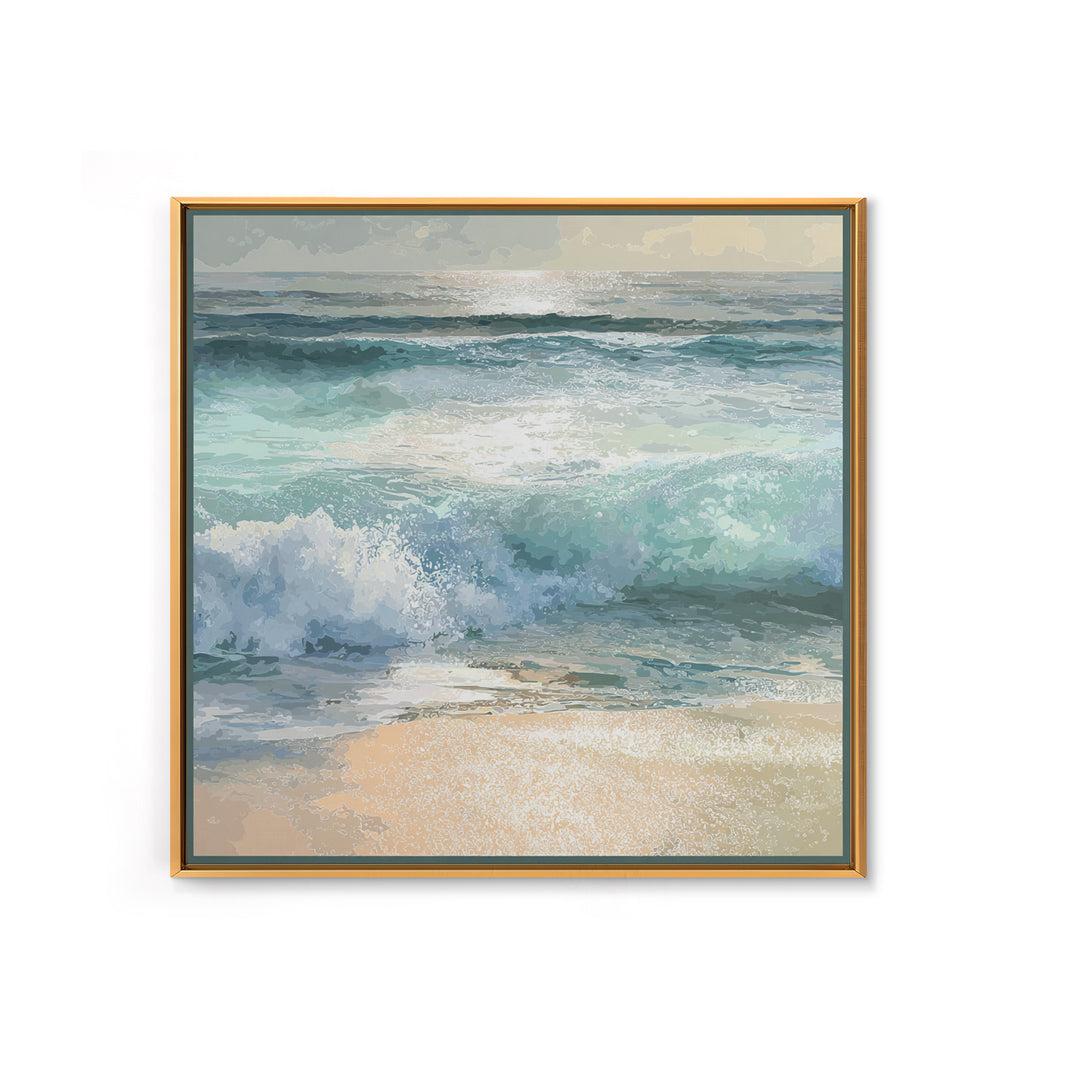 Moonlit Ocean with Silver Surf Framed Canvas Print, Coastal Art, Coastal Wall Decor, Coastal Decor, Oil Painting, Coastal, COA-1x1-70
