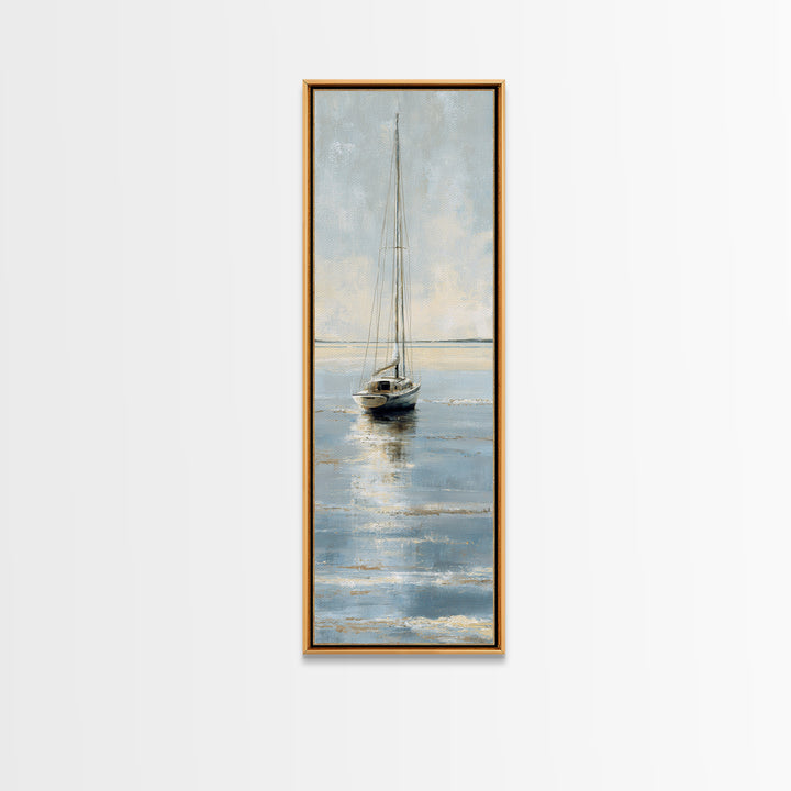 Weathered Sailboat on Calm Morning Water Canvas Print, Coastal Art, Ocean Art, Coastal Decor, Fine Art, Coastal, Art Print, COA-1x3-14