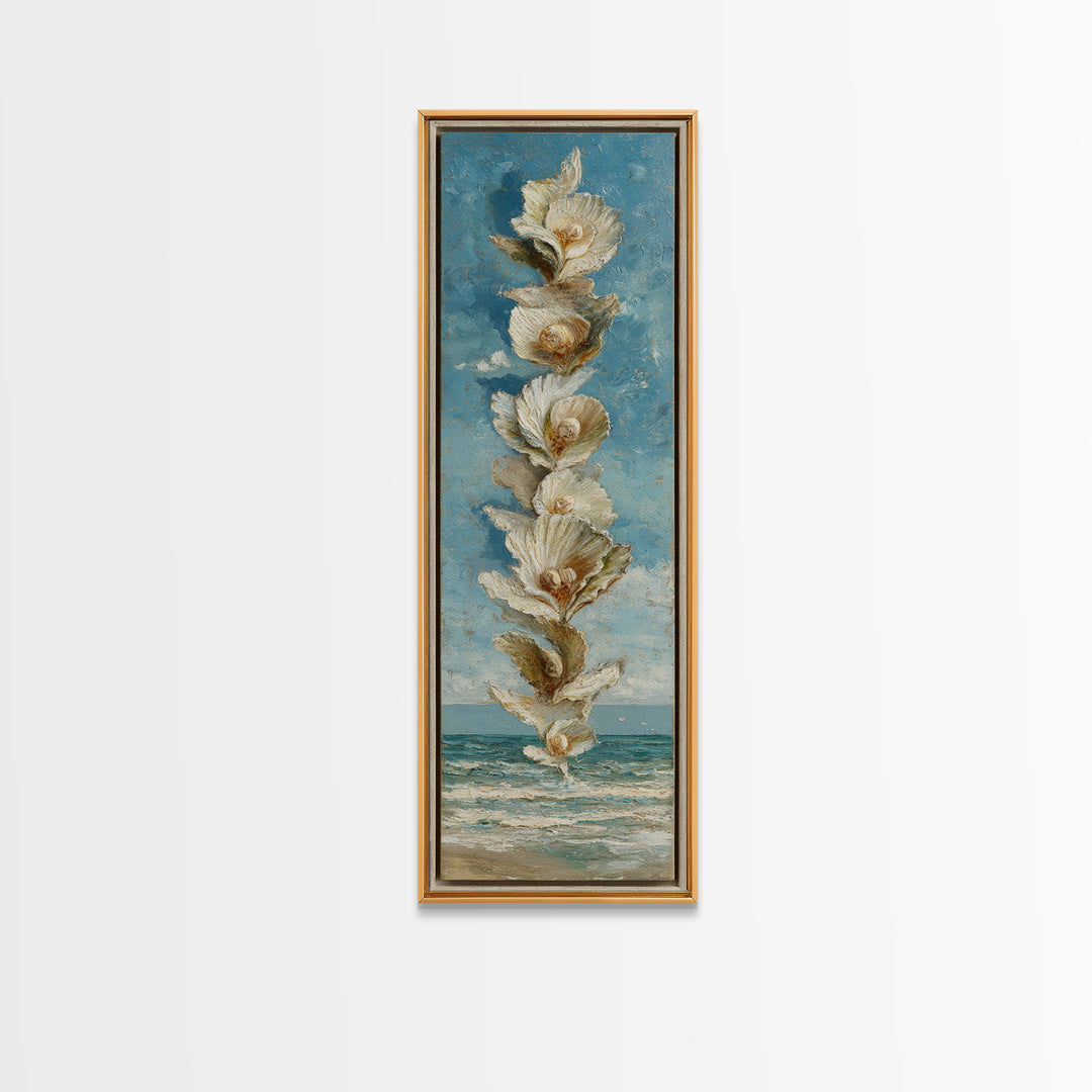 Oyster Shell Study Framed Canvas Print, Coastal Art, Home Decor, Coastal Decor, Abstract Art, Coastal, Wood Art, Nautical Decor, COA-1x3-15