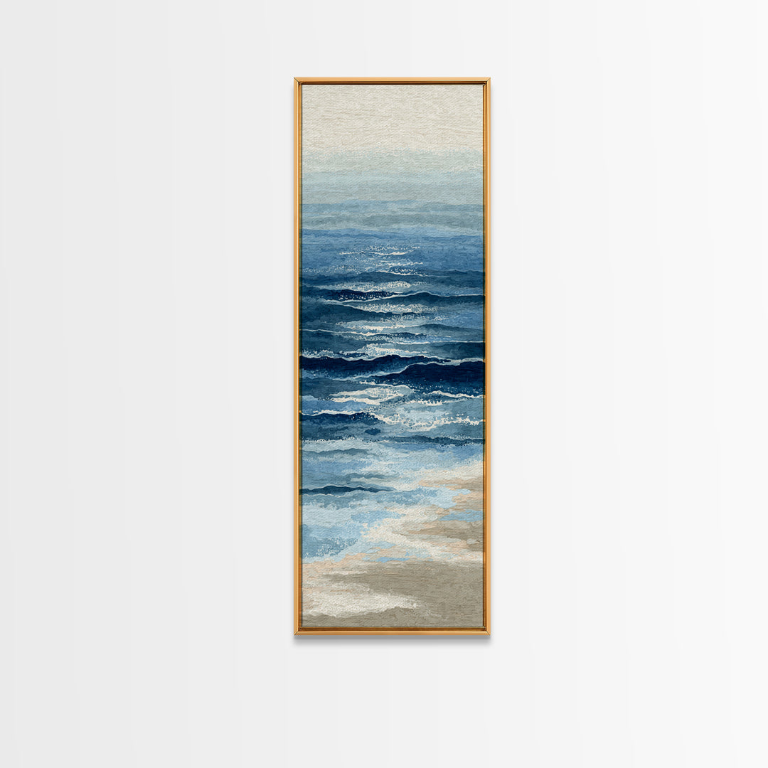 Minimal Wave Line Drawing Framed Canvas Print, Coastal Art, Luxury Decor, Coastal Decor, Fine Art, Coastal, Original Art, COA-1x3-20
