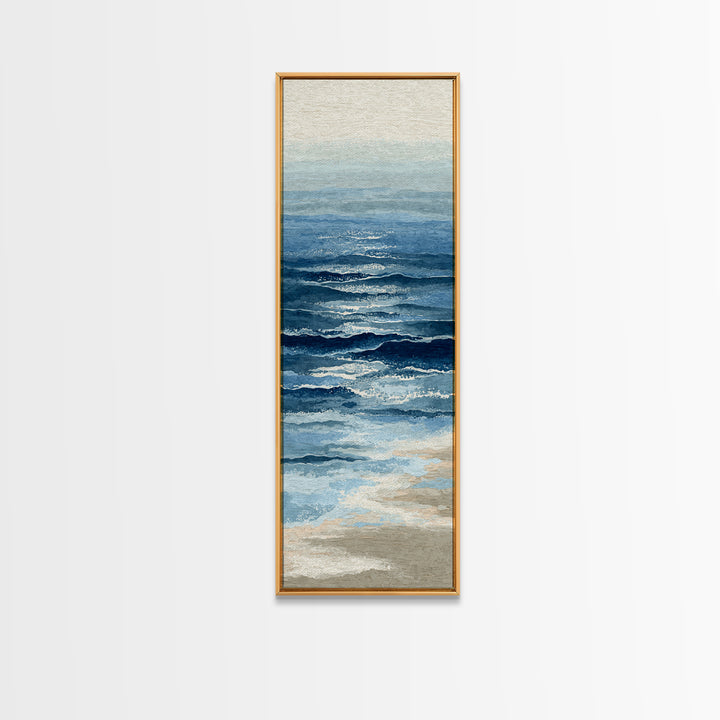 Minimal Wave Line Drawing Framed Canvas Print, Coastal Art, Luxury Decor, Coastal Decor, Fine Art, Coastal, Original Art, COA-1x3-20