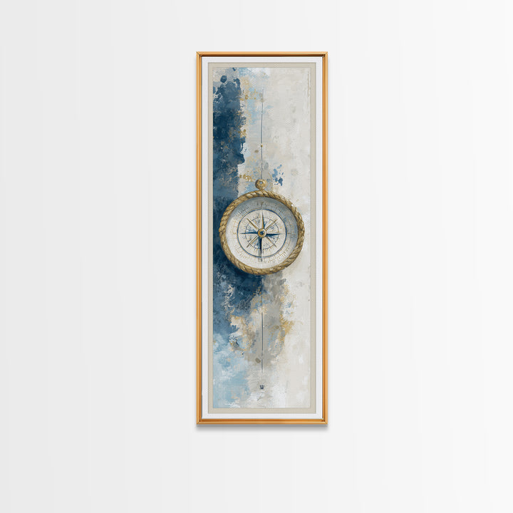 Weathered Nautical Rope and Brass Compass Canvas Print, Coastal Art, Coastal Wall Art, Coastal Decor, Abstract Art, Coastal, COA-1x3-51