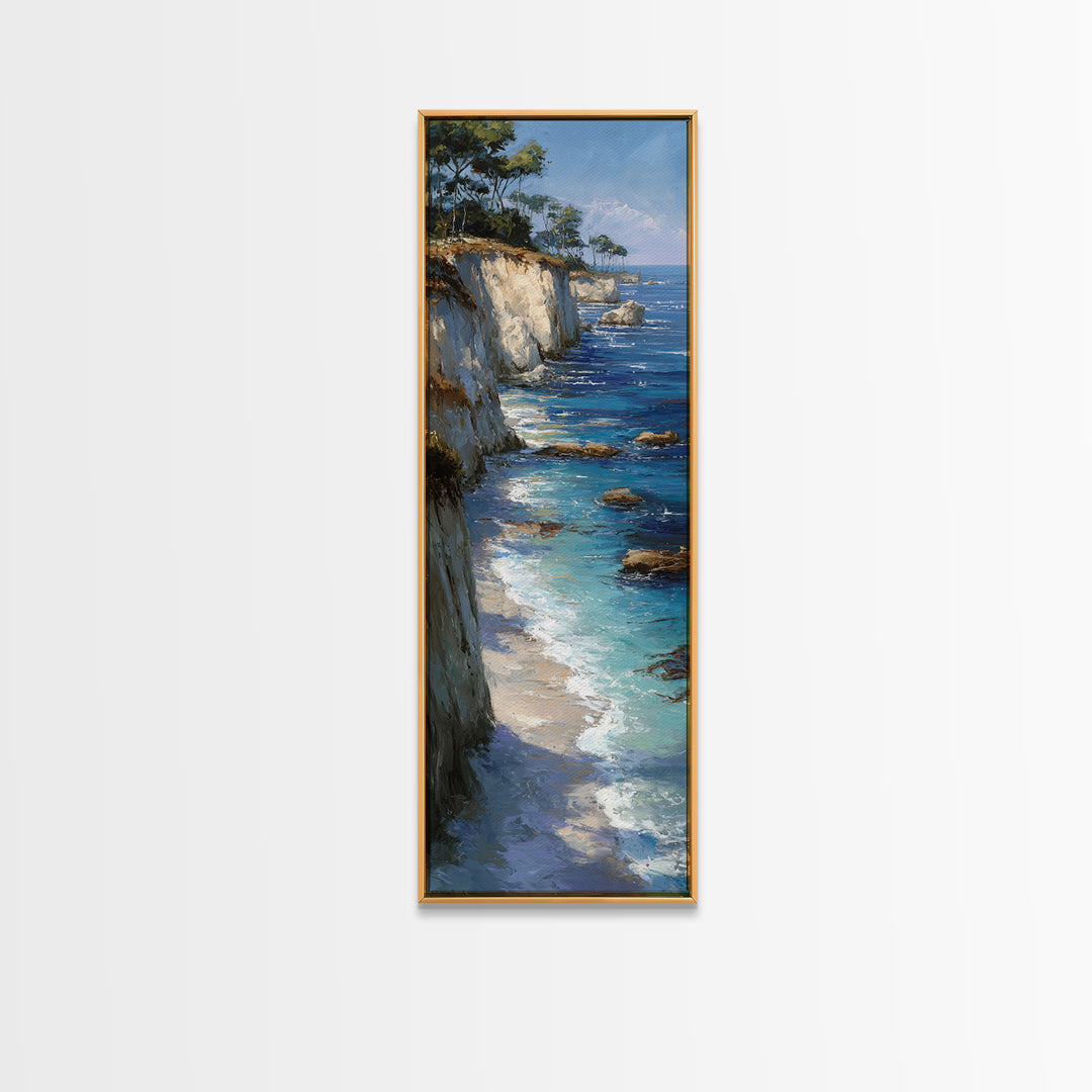 Mediterranean Cove with Cliff Shadows Framed Canvas Print, Coastal Art, Modern Decor, Coastal Decor, Fine Art, Coastal, COA-1x3-53