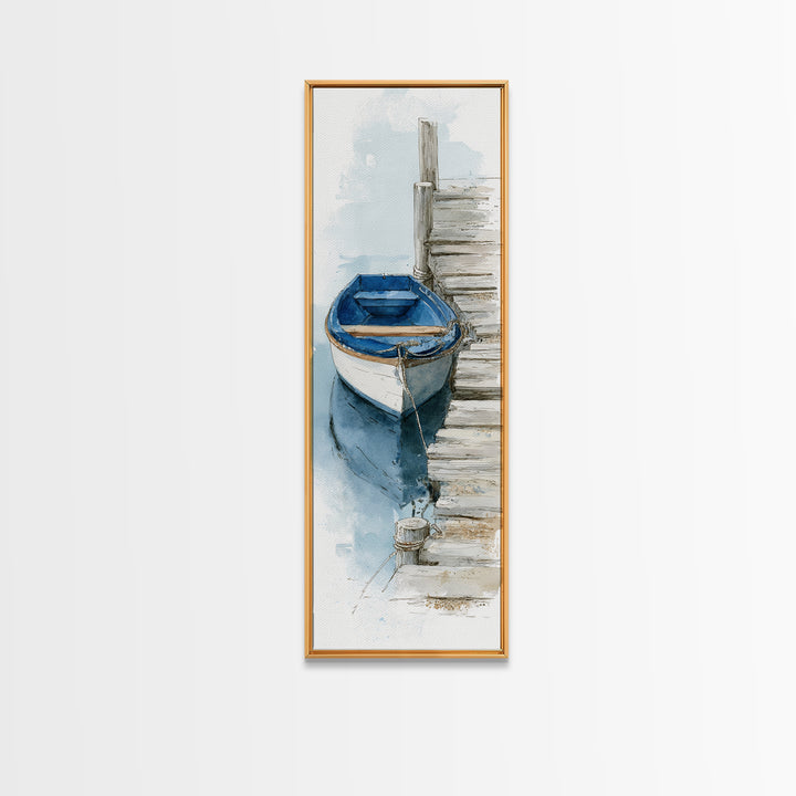 Small Rowboat Tied to a Wooden Dock Canvas Print, Coastal Art, Contemporary Art, Coastal Decor, Coastal, Modern Wall Art, COA-1x3-7