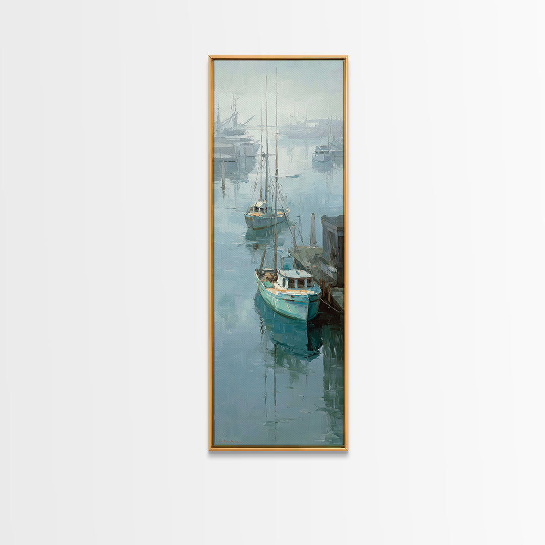 Foggy Harbor with Distant Boats Canvas Print, Coastal Art, Modern Wall Art, Coastal Decor, Fine Art, Coastal, Coastal Prints, COA-1x3-72