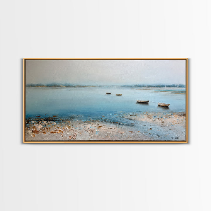 Foggy Harbor with Distant Boats Framed Canvas Print, Coastal Art, Original Painting, Coastal Decor, Fine Art, Coastal, COA-2x1-56