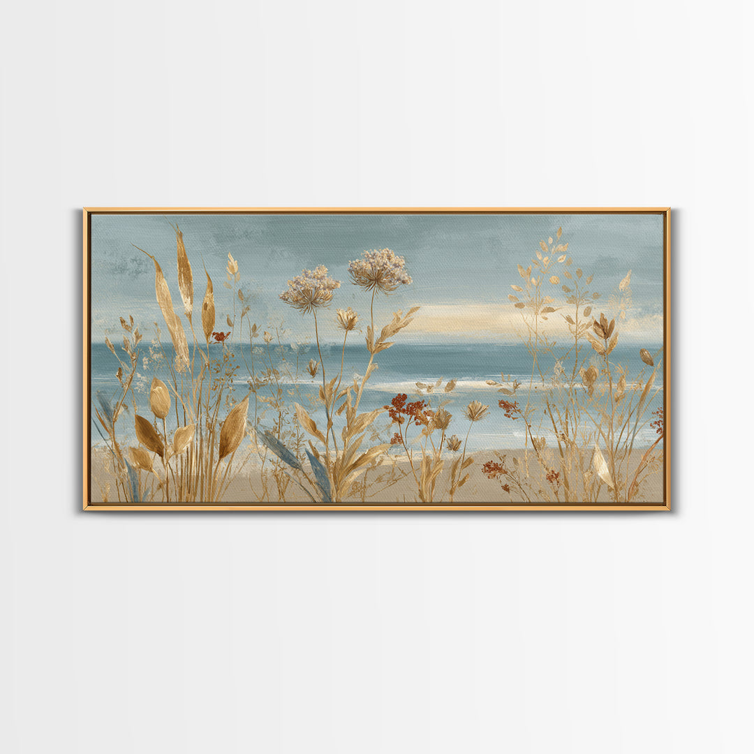 Coastal Botanical Bouquet Canvas Print, Coastal Art, Watercolor Painting, Coastal Decor, Oil Painting, Coastal, COA-2x1-89