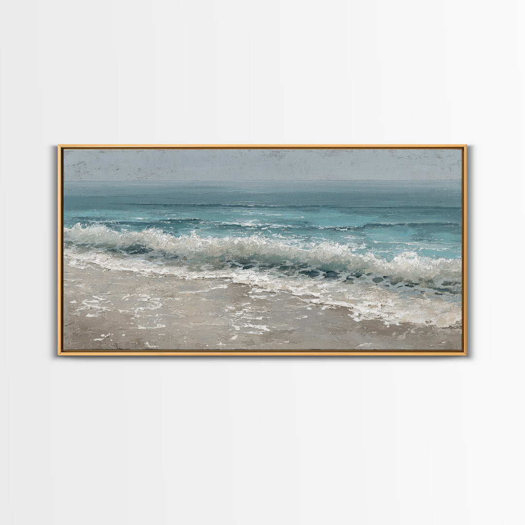Moonlit Ocean with Silver Surf Framed Canvas Print, Coastal Art, Wall Decor, Coastal Decor, Fine Art, Coastal, Nautical Decor, COA-2x1-90