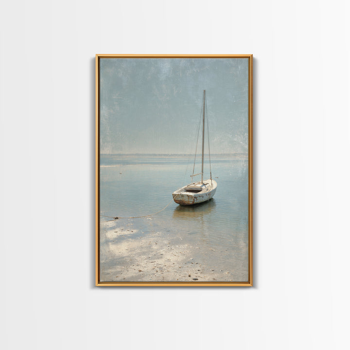 Weathered Sailboat on Calm Morning Water Canvas Print, Coastal Art, Luxury Decor, Coastal Decor, Coastal, Original Art, COA-2x3-10