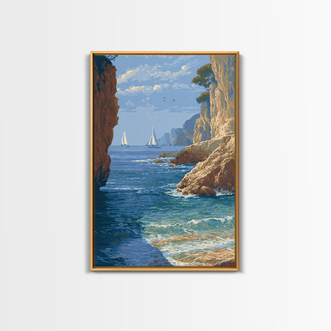 Mediterranean Cove with Cliff Shadows Canvas Print, Coastal Art, Original Art, Coastal Decor, Fine Art, Coastal, Blue Wall Art, COA-2x3-49