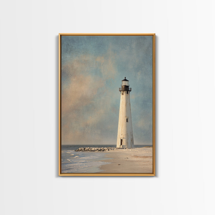 Whitewashed Lighthouse Against Cloudy Sky Canvas Print, Coastal Art, Original Art, Coastal Decor, Abstract Art, Coastal, COA-2x3-62