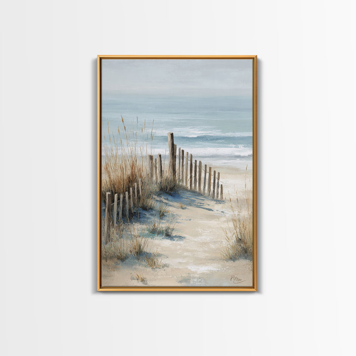 Soft Watercolor Dune Fence Scene Canvas Print, Coastal Art, Coastal Decor, Oil Painting, Coastal, Boho Wall Art, COA-2x3-72