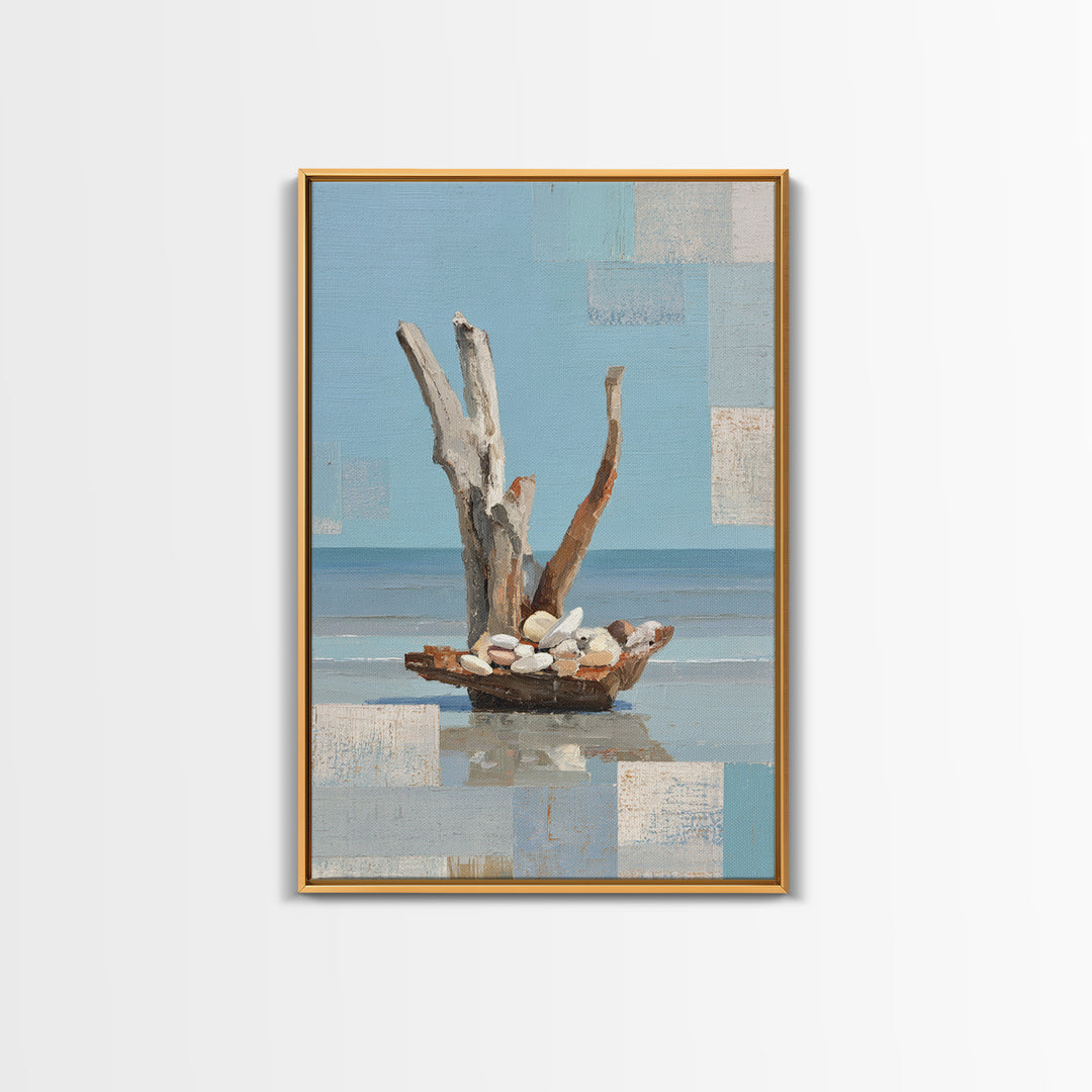 Driftwood and Sea Glass Still Life Framed Canvas Print, Coastal Art, Coastal Wall Art, Coastal Decor, Fine Art, Coastal, COA-2x3-87