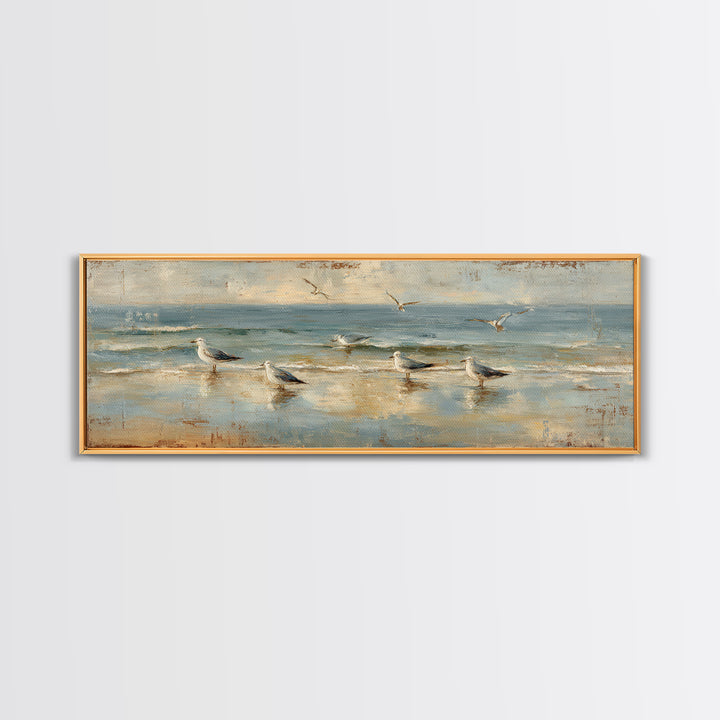 Seagulls Crossing a Muted Sky Framed Canvas Print, Coastal Art, Original Painting, Coastal Decor, Coastal, Beach Decor, COA-3x1-2