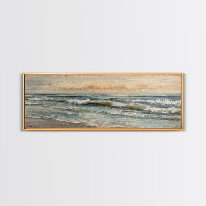 Sunset over Marshland with Warm Gold Framed Canvas Print, Coastal Art, Landscape Painting, Coastal Decor, Fine Art, Coastal, COA-3x1-53