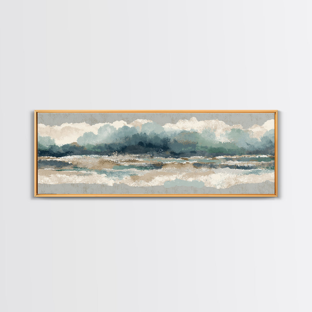 Storm Cloud over Deep Green Water Framed Canvas Print, Coastal Art, Boho Decor, Coastal Decor, Fine Art, Coastal, COA-3x1-60