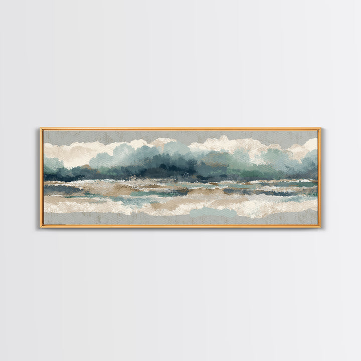 Storm Cloud over Deep Green Water Framed Canvas Print, Coastal Art, Boho Decor, Coastal Decor, Fine Art, Coastal, COA-3x1-60