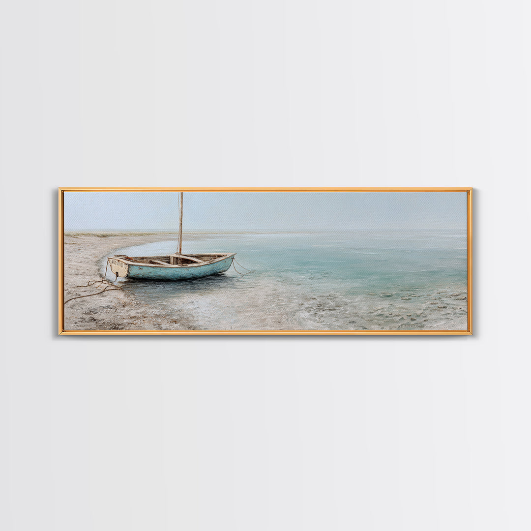 Weathered Sailboat on Calm Morning Water Canvas Print, Coastal Art, Nautical Decor, Coastal Decor, Fine Art, Coastal, COA-3x1-66