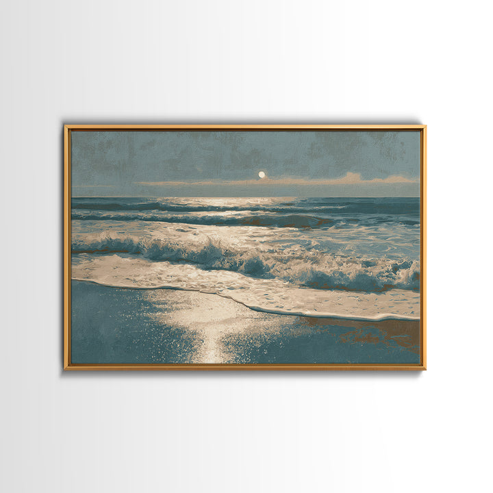 Moonlit Ocean with Silver Surf Framed Canvas Print, Coastal Art, Printable Wall Art, Coastal Decor, Fine Art, Coastal, COA-3x2-2