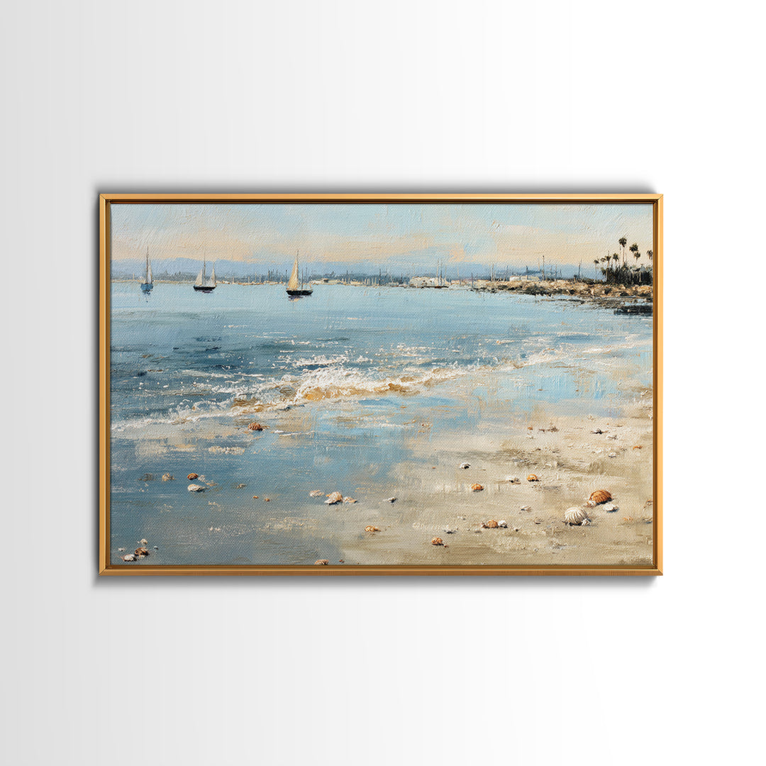 Foggy Harbor with Distant Boats Framed Canvas Print, Coastal Art, Beach Wall Art, Coastal Decor, Oil Painting, Coastal, COA-3x2-40