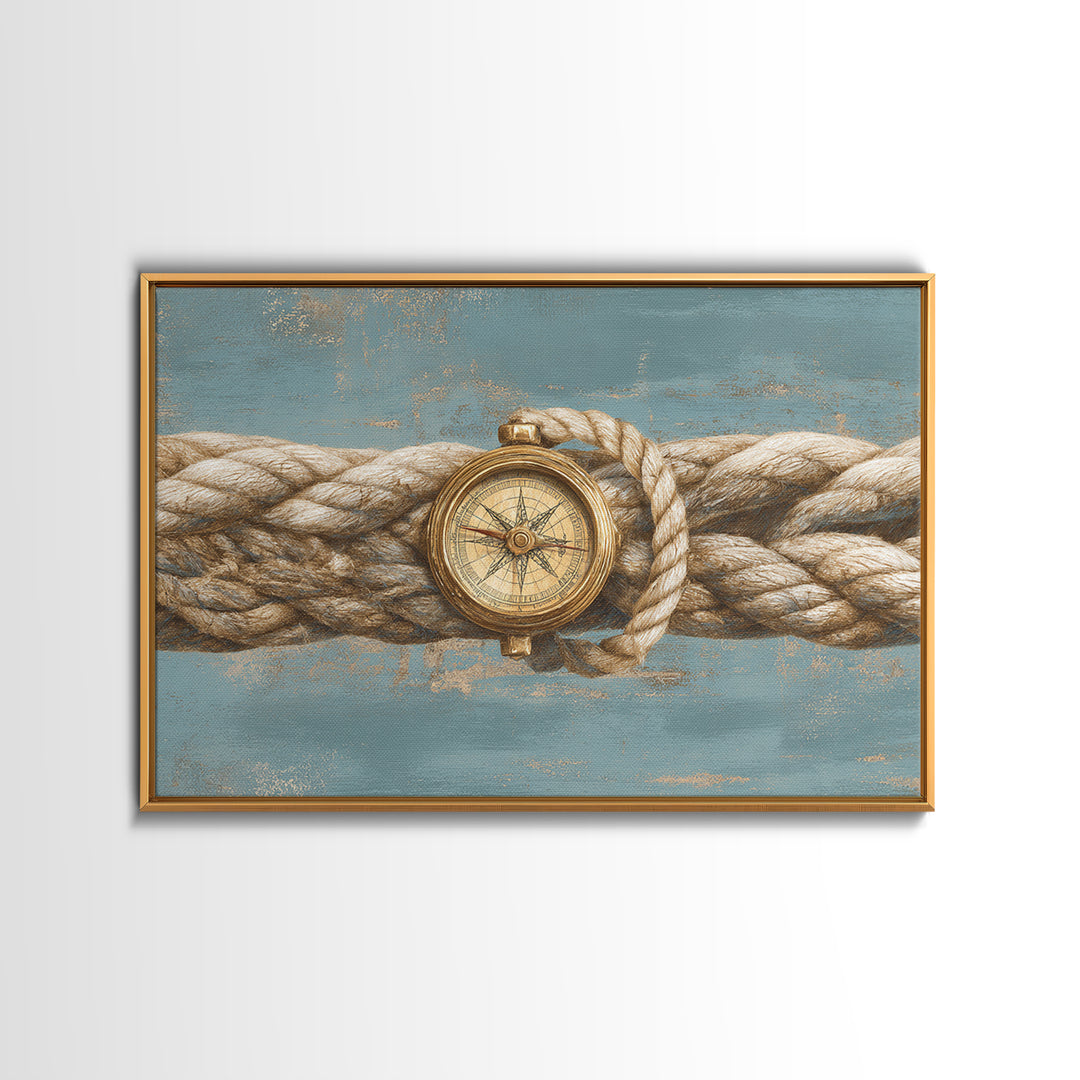 Weathered Nautical Rope and Brass Compass Canvas Print, Coastal Art, Oyster Art, Coastal Decor, Abstract Art, Coastal, COA-3x2-43