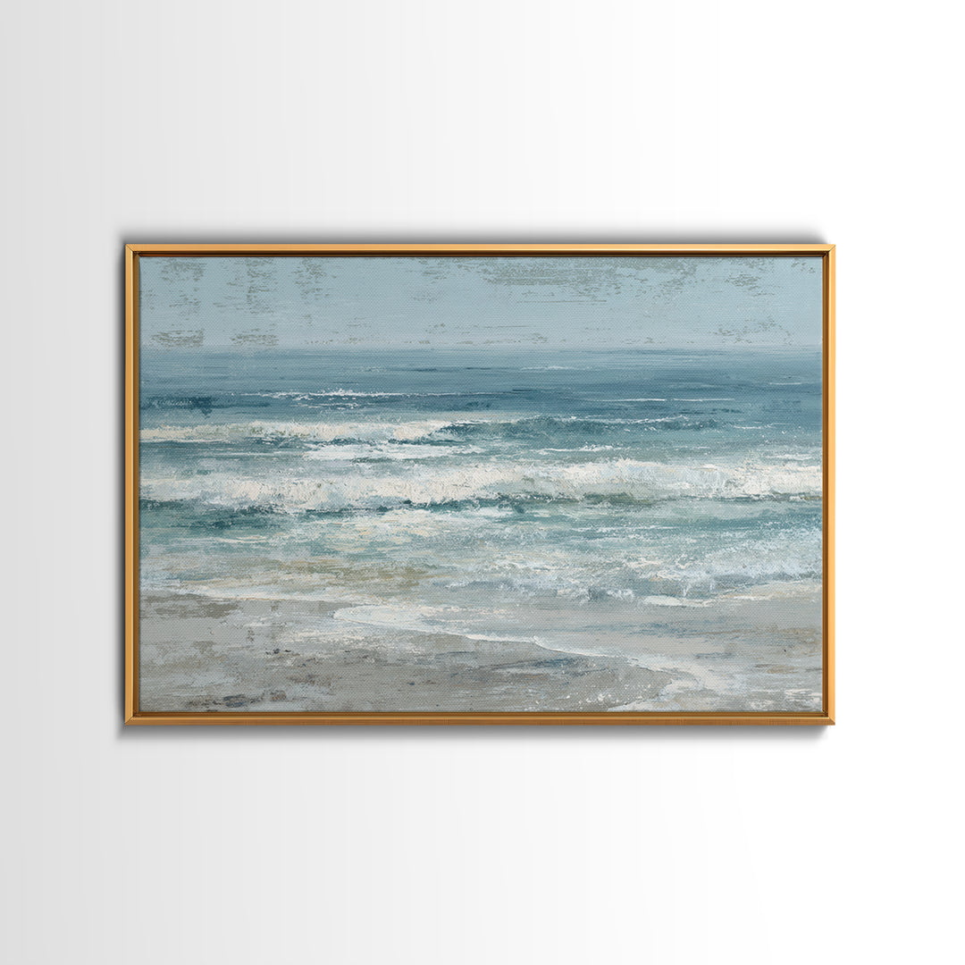 Moonlit Ocean with Silver Surf Framed Canvas Print, Coastal Art, Coastal Wall Art, Coastal Decor, Coastal, Ocean Wall Art, COA-3x2-50