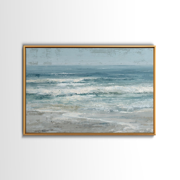 Moonlit Ocean with Silver Surf Framed Canvas Print, Coastal Art, Coastal Wall Art, Coastal Decor, Coastal, Ocean Wall Art, COA-3x2-50