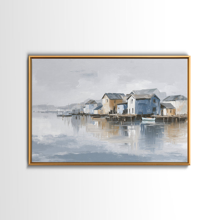 Coastal Village Rooftops Seen from the Sea Canvas Print, Coastal Art, Coastal Decor, Oil Painting, Coastal, Fine Art Print, COA-3x2-61