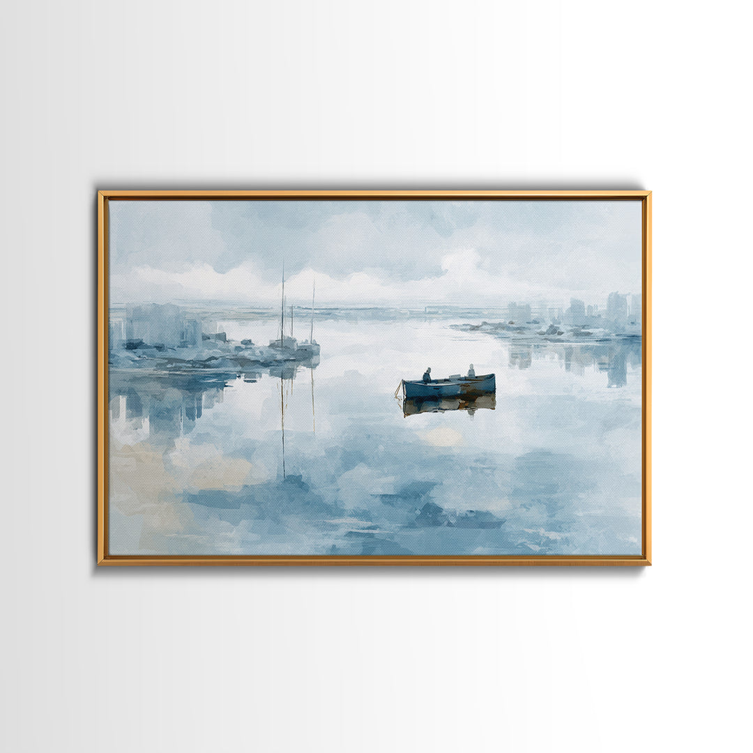 Foggy Harbor with Distant Boats Framed Canvas Print, Coastal Art, Gallery Decor, Coastal Decor, Abstract Art, Coastal, COA-3x2-64