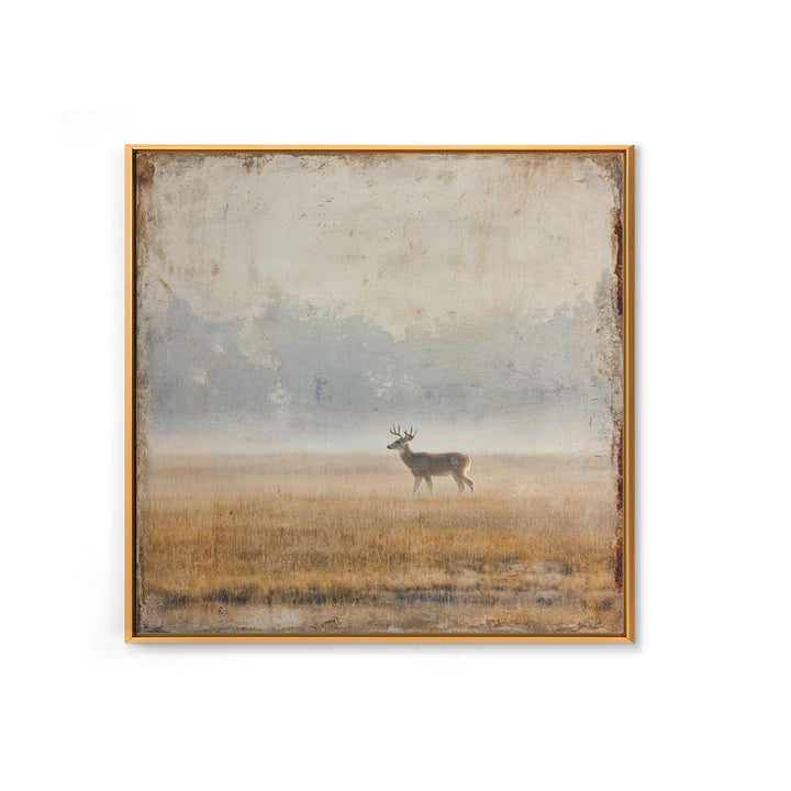 Deer Crossing a Misty Morning Field Framed Canvas Print, Country Art, Large Wall Art, Farmhouse Decor, Fine Art, Country, COU-1x1-11