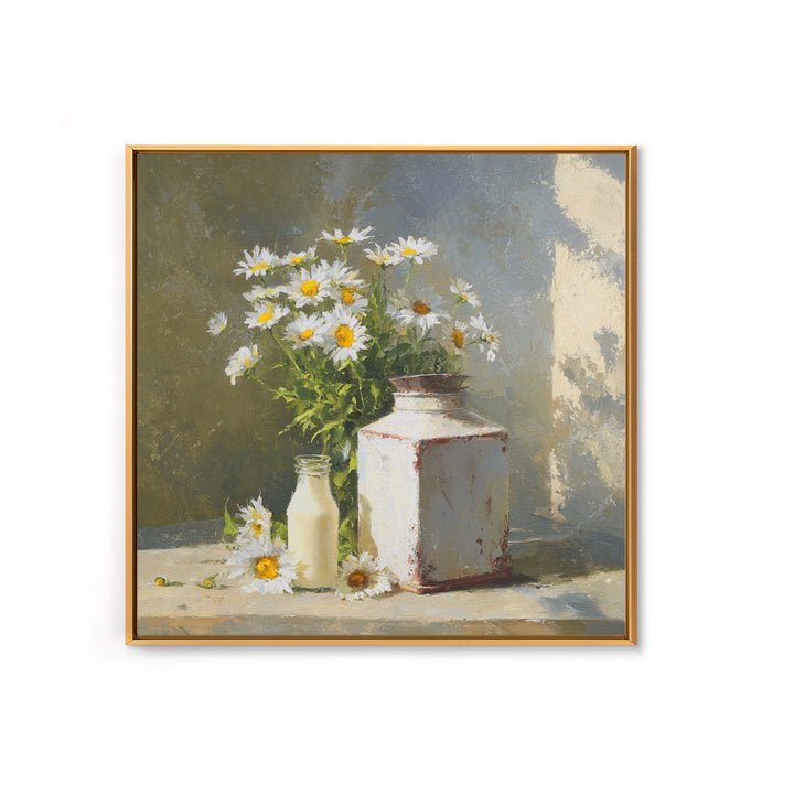 Milk Can and Daisies Rustic Still Life Canvas Print, Country Art, Eclectic Wall Art, Farmhouse Decor, Watercolor Art, Country, COU-1x1-13