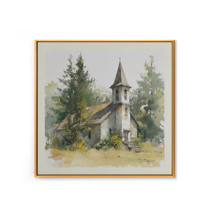 Country Church Steeple Beyond Trees Canvas Print, Country Art, Printable Art, Farmhouse Decor, Watercolor Art, Country, COU-1x1-19