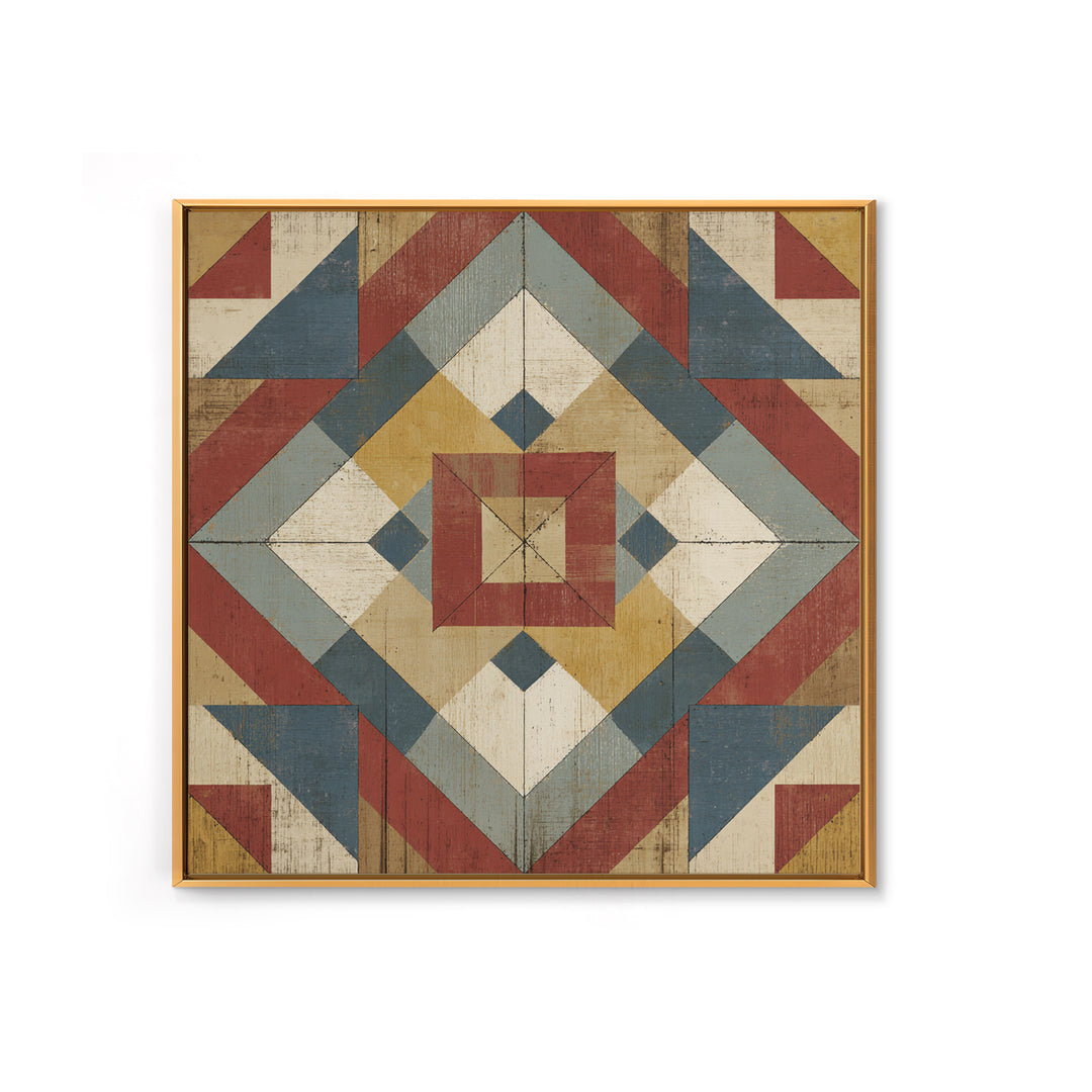 Quilt Geometric Folk Pattern Canvas Print, Country Art, Oil Painting, Farmhouse Decor, Abstract Art, Country, COU-1x1-36